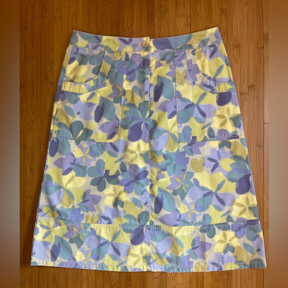 J. Jill Blue, Yellow & Green A-Line 100% Cotton Skirt